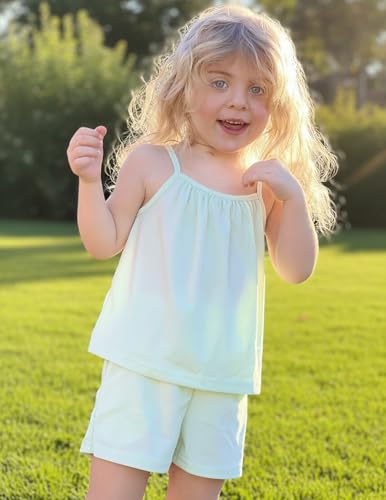 Image of Arshiner Toddler Kids Summer Clothes 2 Piece Tank Top and Shorts Set | Girl Summer Clothes 2 Piece Loose Spaghetti Strap Tank Top and Short Set Kids Clothing Sets with Pockets