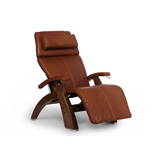 Human Touch Perfect Chair "PC-420" Premium Full Grain Leather Hand-Crafted Zero-Gravity Walnut Manual Recliner, Cognac