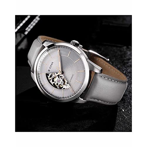 Titan Automatics Grey Dial & Gold Band Automatic Leather Strap Analogue Watch for Men-NS90126SL01 - Image 6