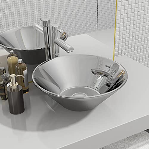 Homgoday 42 x 14 cm Silver Ceramic Basin, Countertop Washbasin, Bathroom Sink Countertop for Toilet, Locker Rooms, Guest Toilet