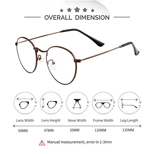 Kursan Round Blue Light Glasses for Women Men Retro Circle Metal Frame Clear Lens Eyeglasses (Copper) - Thumbnail 6