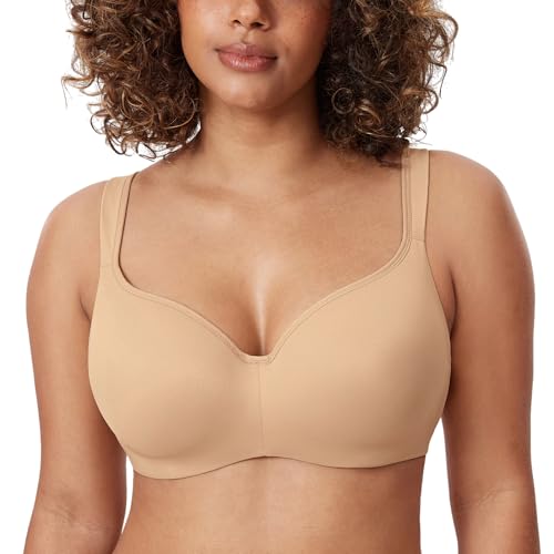 DELIMIRA Women's Balconette Bra Full Coverage Plus Size Tshirt Underwire Back Smoothing Seamless Bras Warm Beige 38C