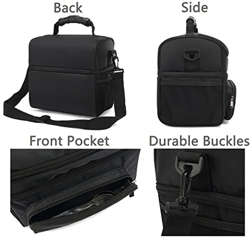Flowfly Double Layer Cooler Insulated Lunch Bag Adult Lunch Box Large Tote Bag For Men, Women, With Adjustable Strap,Front Pocket And Dual Large Mesh Side Pockets,Black #TOP5