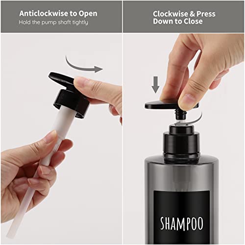 Image of Segbeauty Shower Bottles Refillable, 3pcs 16.9oz /500ml Liquid Dispenser with Labels, Empty Plastic Lotion Pump Press Bottles for Shampoo, Conditioner, Body Soap, Hand Soap, Bathroom, Hotel - Gray