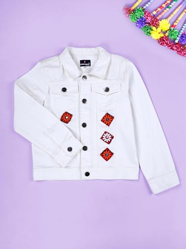Image of Girls Full Sleeve Solid Crop Denim Jacket