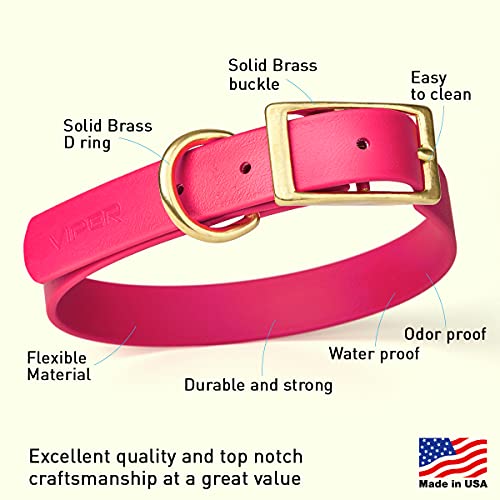 Viper Biothane Heavy Duty Waterproof Dog Collar Strong Coated Nylon Webbing W/Solid Brass Hardware Odor-Proof For Easy Care Easy To Clean High Performance Fits Small Medium Or Large Dogs #TOP2