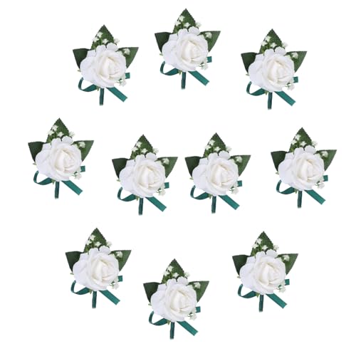 Boutonnière blanche homme anti-flétrissement pour costume de mariage chic - 10 pcs