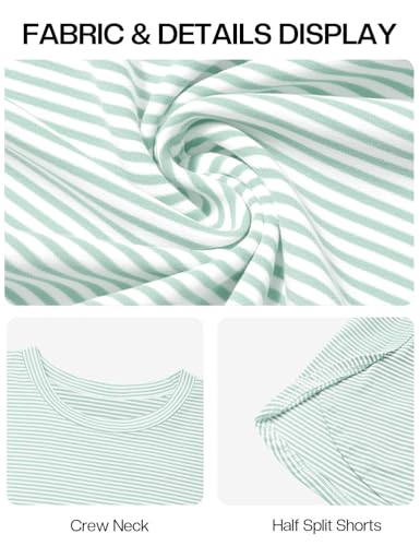 JUSTFASHIONNOW Pajamas for Women Set Shorts Striped Lounge Set 2 Piece Outfits Comfy Long Sleeve Loungewear Matching Sleepwear Long Sleeve Top and Shorts Fall Winter (Cyan, X-Large) — view 6