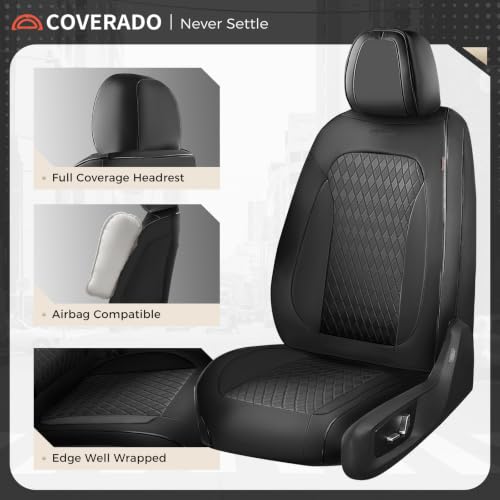 Image of Coverado Car Seat Covers for Front Seats, Leather Seat Covers for Cars, Waterproof Automotive Car Seat Protectors, Front Car Seat Cushions Driver Seat Covers Universal Fit for Most Cars, Black
