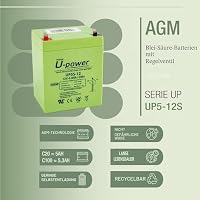 U-Power AGM Batterie 12V 5Ah, VRLA Bleiakku wartungsfrei, wiederaufladbar, Faston F1 (4,8 mm), für Alarmanlagen, USV/UPS, Sicherheit & Elektronik – Ansicht 3