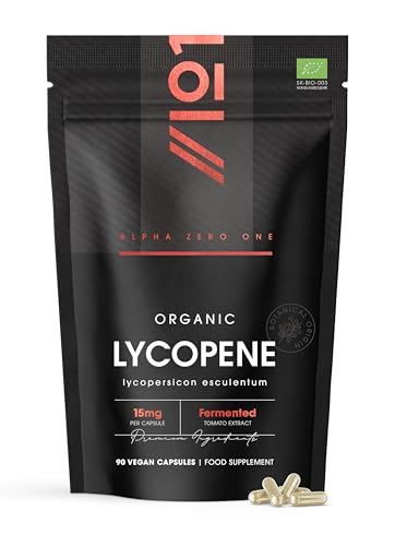 Organic Lycopene 15mg - Bio-Fermented Tomato Extract 90 Vegan Capsules (3 Months Supply) Resealable and Recyclable Pouch By Alpha01