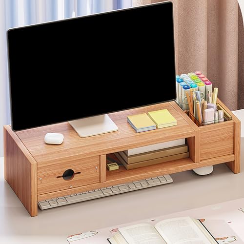 Image of Monitor Riser for Desk with Drawer Storage, Computer Monitor Stand Organizer, Desktop Screen Shelf for Home and Office Workspace(White)