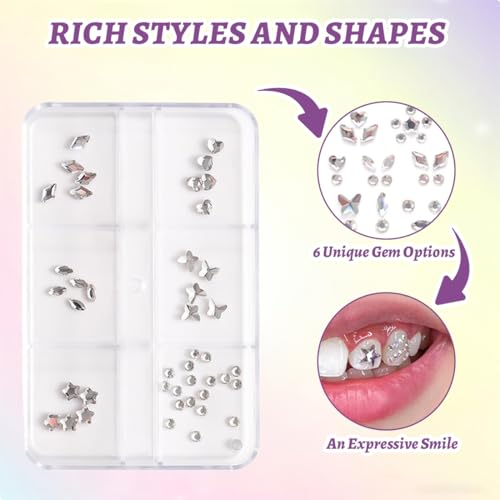 ROKZELT Tooth Gem Kit, 48 Stück Zahnschmuck, Zahnsteine, Tooth Gems, Zahnschmuck Set, Grillz, Edelsteine, Schmuck Zubehör, Für Party Daily Leben Zahnverzierung
