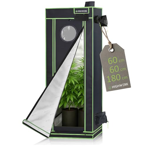 HIGHWERK Growzelt 60 x 60 x 180 cm | Indoor Grow Tent für Pflanzenzucht | schwarz grün | Growbox, Homegrow, Growschrank | Zuchtzelt, Pflanzenzelt, Anzuchtzelt, Gewächshaus, Indoor Garden