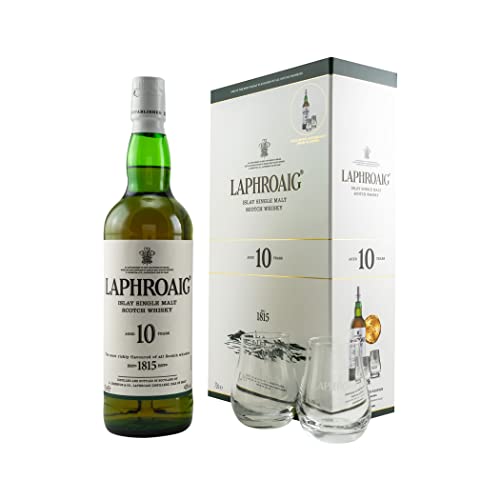 Laphroaig 10 Years Old 40% Volume 0,7l in Geschenkbox mit 2 Nosing-Gläsern Whisky Cover