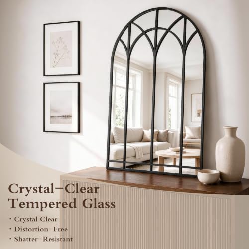 Image of Saliwa Black Arched Mirrors for Wall, 35.5 inch x 23.6 inch Wall Mirror for Entryway, Living Room, Bedroom, Bathroom, Fireplace, Window Mirror with Metal Frame