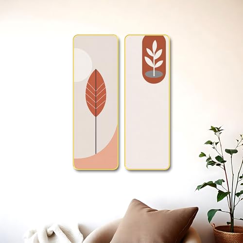 Image of The Castle Decor Modern Boho Wall Art Set of 2 for Living Room | Minimalist Botanical Leaf Painting | Abstract Nordic Wall Decor for Bedroom Office Hallway Home Decoration (Design-2, 12x18 Inch)