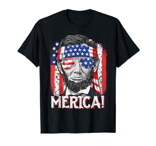 Lincoln 4th of July Merica Abe Boys Men Women American Flag T-Shirt