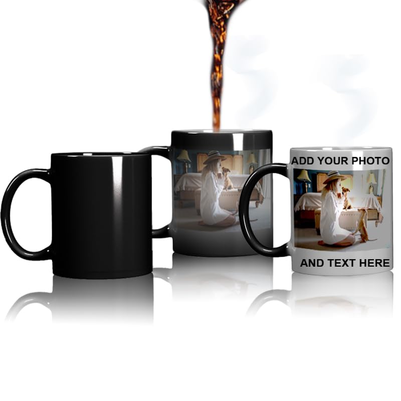Personalised Coffee Magic Mug, Color Changing Heat Sensitive Cup, Custom with Any Text or Photo, Perfect Novelty Gift for Family Friends, 11oz