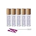 5 Pack 10ml Clear Roll On Bottles With Natural Chakra Crystal Chips for Essential Oils,Perfume Glass Roller Bottles Container Bamboo Lid,Crystal Roller,Pipette&Opener Included (Clear Crystal)