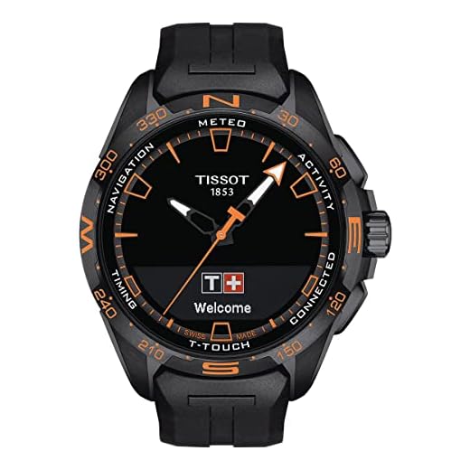 Tissot Relógio unissex T-Touch Connect Solar Swiss Antimagnético Titanium Case Tátil Quartzo com pulseira de borracha, preto, 23 (modelo: T1214204705104)