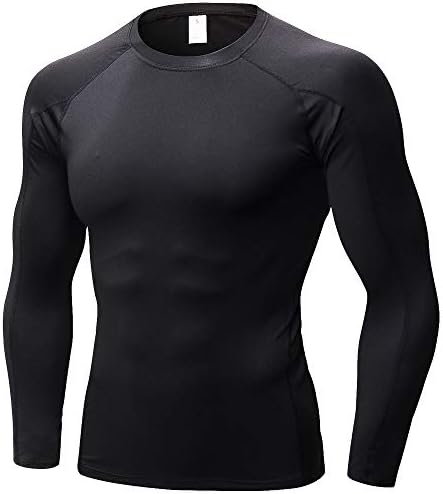 Men's Compression Shirts Long Sleeve, Base-Layer Quick Dry Workout T Shirts Sports Running Tops Black