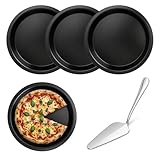 DAWRIS 4er Set Pizzabackform 16 cm rund aus Carbonstahl, Mini Pizzablech antihaft, Pizzapfanne/Backform für Pizza, Pie & Käsekuchen, inkl. Kuchenmesser, ideal für Ofen, Snacks, Dessert und Portionen