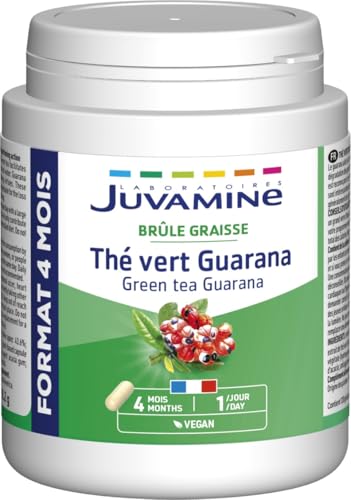 JUVAMINE - Tè verde Guaranà - Brucia grassi - Favorisce la depurazione dei reni - Aiuta a scomporre i grassi - Toniche e Stimolanti - Programma di 4 mesi - 120 capsule vegetali - Prodotto in Francia