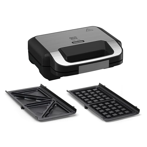 Tefal Jamie Oliver 2-in-1 Sandwich-Waffel-Kombigerät, Antihaftbeschichtete Platten, spülmaschinengeeignet, Betriebs- und Temperaturkontrollleuchte, Kabelaufwicklung, Edelstahl/Schwarz, SW70J810