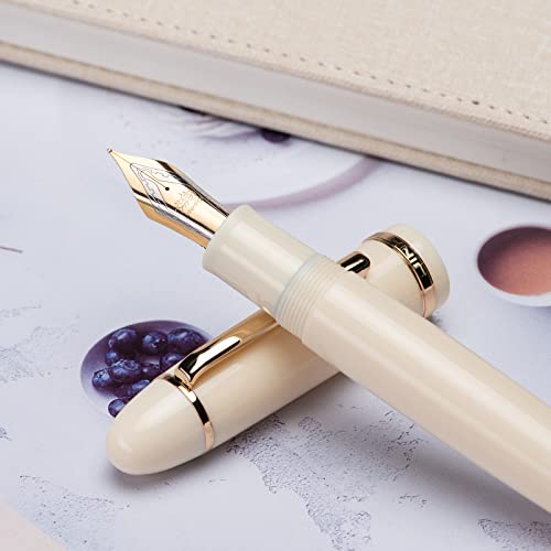 Jinhao X159 Ivory White Acrylic Fountain Pen, Size 8 Fine Nib Gold Trim Classic Design Smooth Writing Pen With Converter #TOP5