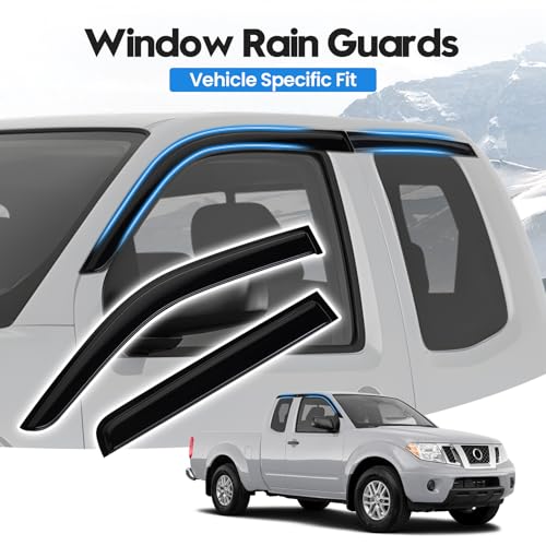 Image of Frontier Rain Guards - Window Visors for 2005-2021 Nissan Frontier Crew Cab, Out-Channel Side Window Rain Guards for Frontier Accessories, 4PCS, Black, Car Accessories