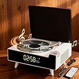 Qobayleo 9-in-1 Portable Retro CD Player for Home with Built-in Hi-Fi Dual Stereo Speakers, Bluetooth, FM Radio, Remote Control & Timer, LED Display, Support USB/AUX/Type-C, Festival Gift, White