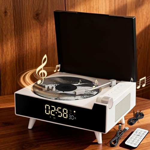 Qobayleo 9-in-1 Portable Retro CD Player for Home with Built-in Hi-Fi Dual Stereo Speakers, Bluetooth, FM Radio, Remote Control & Timer, LED Display, Support USB/AUX/Type-C, Festival Gift, White