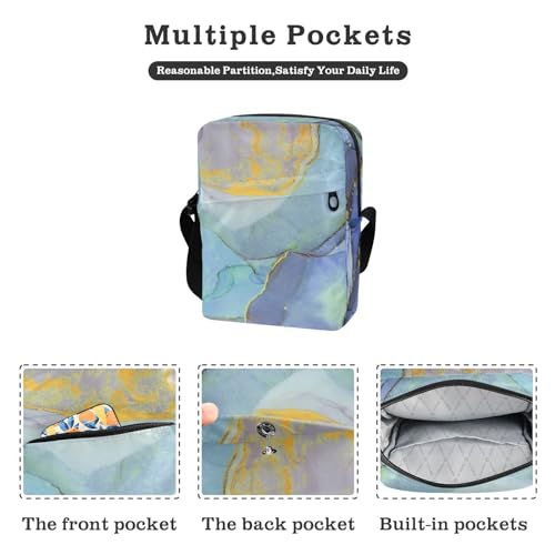 Crossbody Bag Green Purple Gold Marble Messenger Bag for Women Men Purse Shoulder Bag Satchel Bag with Adjustable Strap H0211102