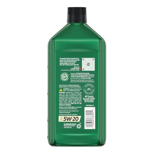 Image of Castrol GTX High Mileage 5W-20 Synthetic Blend Motor Oil, 1 Qt, Pack of 6