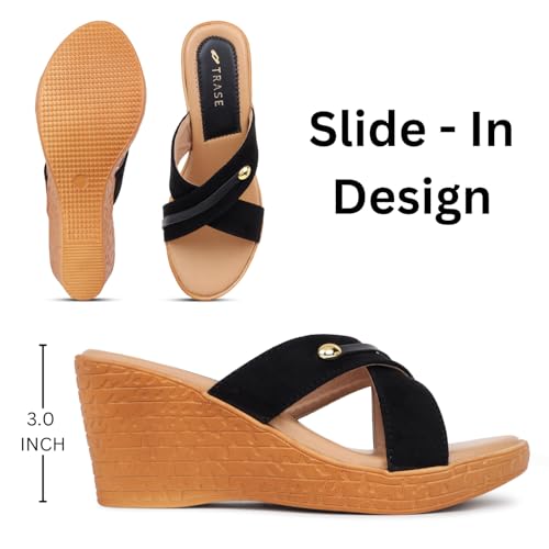 Image of TRASE Heel Luxe Wedge Heels For Women - Wedge Sandals For Women Stylish - Women Fashion Cross Strap Sandals - Comfortable Women Heels Wedges - Wedges Women