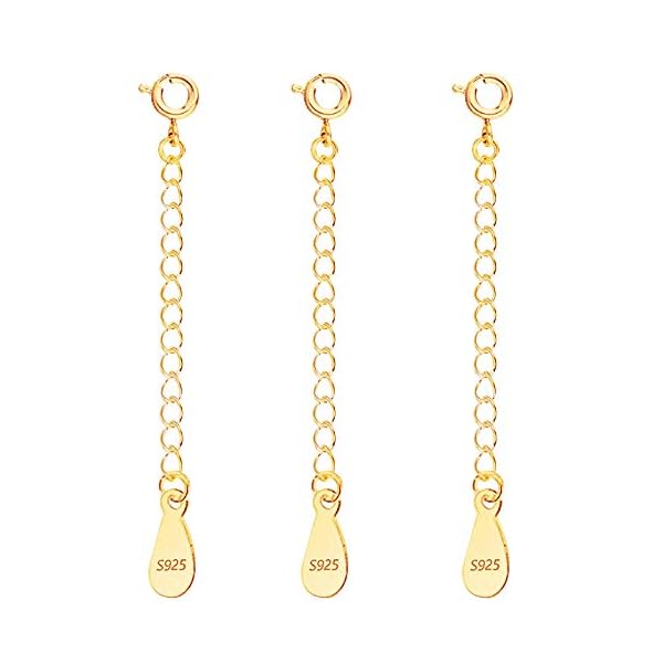 LANCHARMED 3 Pcs Necklace Extender, 925 Sterling Silver Extension for Jewelry Necklace Bracelet Anklet Extenders for Women Jewelry Making Chains 2 inch, Gold