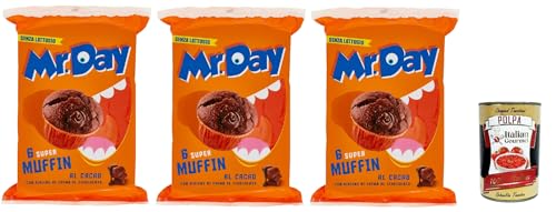 Mr.Day - Super Kakao Muffin mit Schokoladenfüllung, laktosefreier und palmölfreier Snack, ideal zum Frühstück, Snack oder Nachmittag, 3x 300 gr + Italian Gourmet polpa 400g