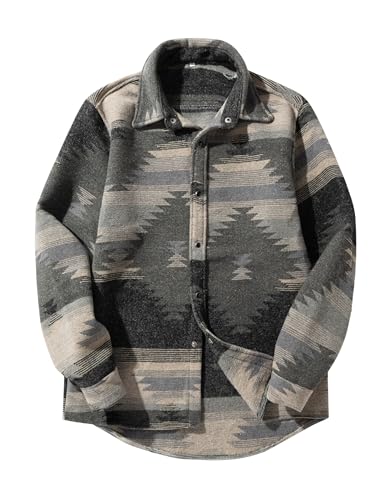 Image of FindThy Men's Brushed Flannel Shirts Ethnic Aztec Print Button Up Lapel Tribal Shirt Jacket Shacket