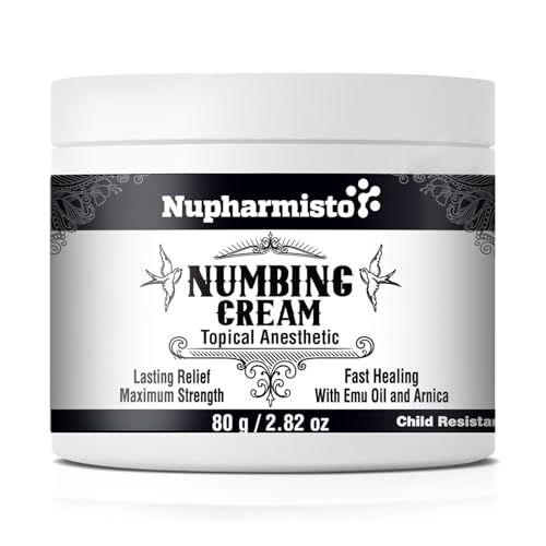 Nupharmisto Numbing Cream Maximum Strength : Long Lasting Numbing Cream with 5X Numbing - Emu Oil and Arnica 80 g / 2.82 oz