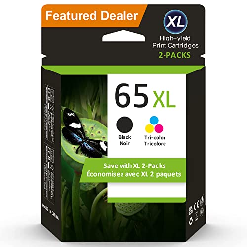 65 XL Ink Cartridge Combo Pack Compatible 65XL Ink Work with HP Envy 5055 5000 5058 5052 5034 5032 5030 5014 5012 DeskJet 3755 3700 2600 3752 2652 2655 3772 2622 2655 Printer (1 Black, 1 Tri-Color)