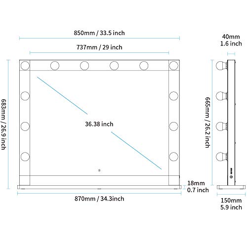 Nitin Hollywood Style Lighted Vanity Mirror, Tabletop Makeup Mirror With Dimmer Lights, Touch Control Large Cosmetic Mirror (White) #TOP2