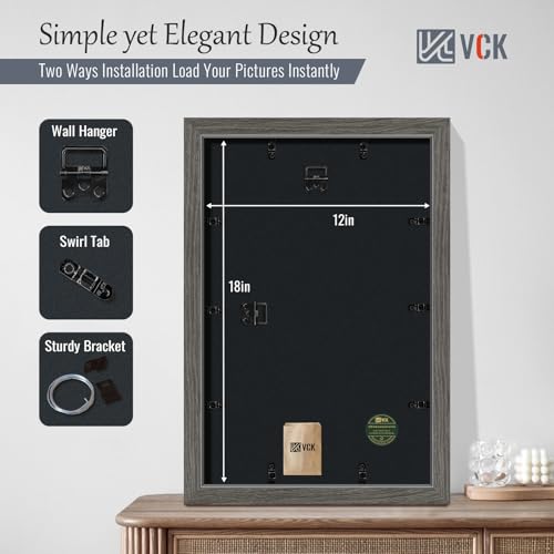 Image of VCK 12x18 Frame 5 Pack, Grey Wood, 11x17 Mat, Glass, for Poster Prints