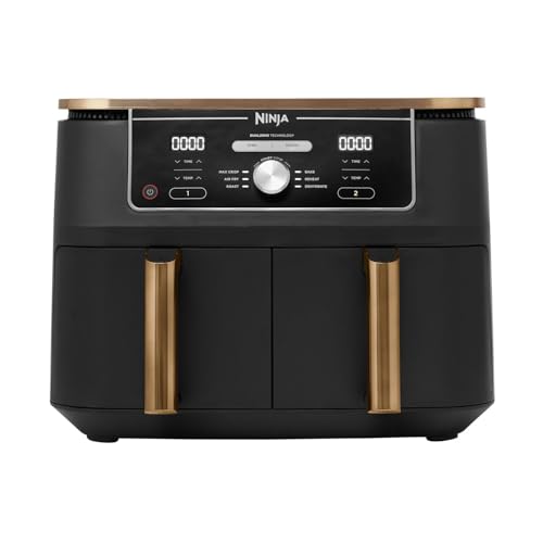 Ninja Foodi MAX Dual Zone Air Fryer, Friteuse sans huile, 2 tiroirs, 9,5 L, 6-en-1 (Air Fry, Max Crisp, rôtir, cuire, réchauffer, déshydrater), exclusivité Amazon, cuivre/noir, AF400EUCP