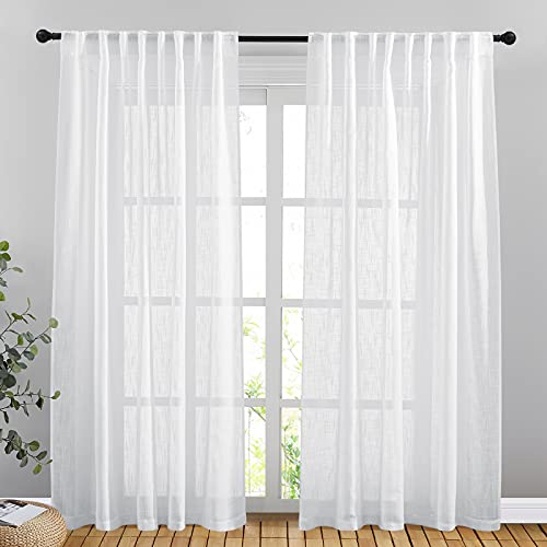 NICETOWN Semi Sheer Curtains 84 inches Length, Rod Pocket & Back Tab Linen Sheer Curtains Window Treatments Privacy with Light Filter for Farmhouse/Ho