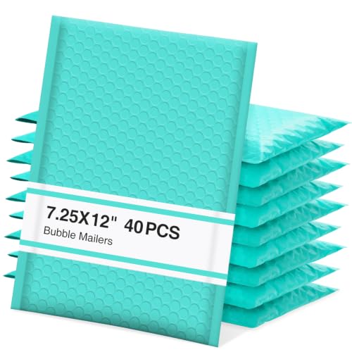 UCGOU Bubble Mailers 7.25x12" 40 Pack Usable Size 7.25x11" Teal Bubble Bags