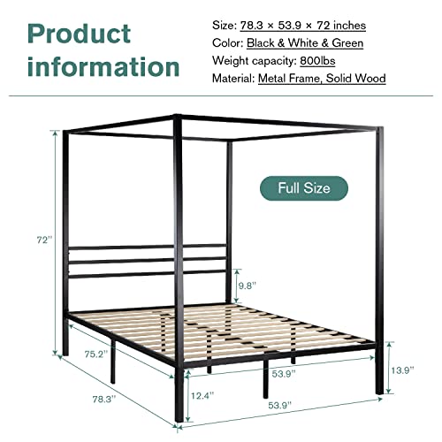 Imusee Black Metal Canopy Platform Bed Frame/Mattress Foundation With Wood Slats Support/No Box Spring Needed/Easy Assembly, Full #TOP1