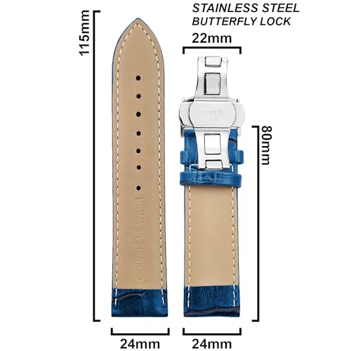 Image of DBLACK ''HOOK'' Leather Watch Strap with Butterfly Lock, Bamboo Design Pattern Full Padded Watch Belt / / For 18mm, 20mm, 22mm, or 24mm Watch Band (Choose Your Size & Color)