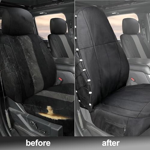 runfider 1 Pack Heavy Duty High Back Seat Covers Front Car Seat Covers Waterproof Bucket Seat Cover for Semi Truck, Cars, Trucks, Van, SUV, Pickup Waterproof Thickened Oxford Fabric