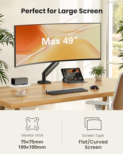 Image of ErGear Single Monitor Arm, Adjustable Monitor Mount for 17-49 inch Screens, Computer Monitor Stand with VESA Mount, C-Clamp & Grommet Base, Max Load 22 lbs, Max VESA 100x100mm, EGSS25B